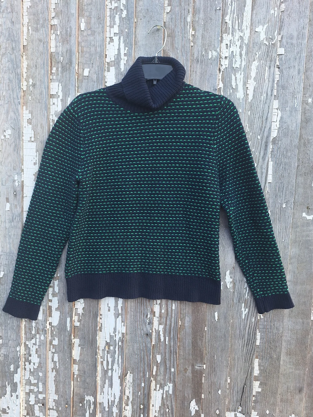 J. Crew Factory Navy and Green Textured Turtleneck Sweater Size Medium